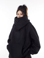 Loose High Collar Fleece Lined Hoodie